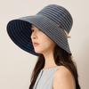 Striped Bow Big Brim Fisherman Hat Women's Summer Outdoor Travel Foldable Sun Hat
