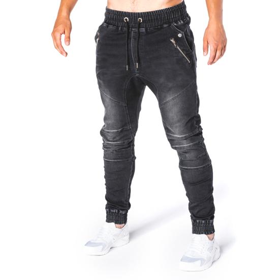 Men Jeans Solid Color Pockets Summer Washable Ankle Tied Denim Pants Streetwear