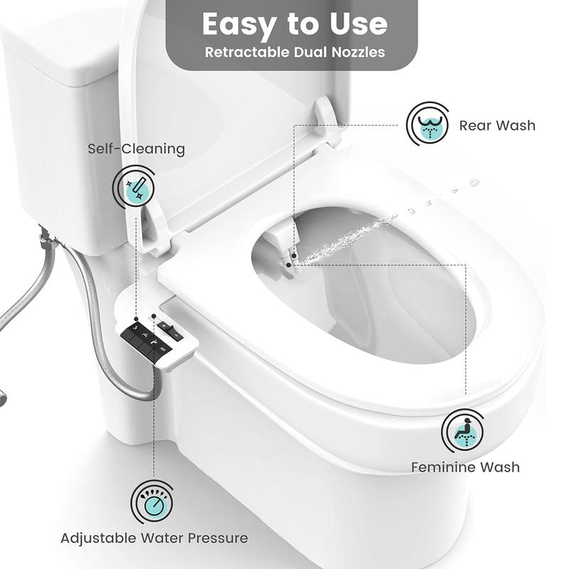 Bidet Attachment,Ultra Thin Design, Non-Electric Cold Water Bidet Toilet Seat Attachment,Retractable Self-Cleaning Dual Nozzles