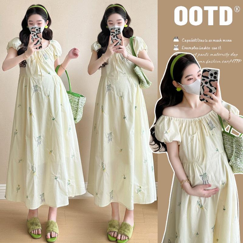 Summer 2026 Embroidered Loose Mid-Length Maternity Dress Large