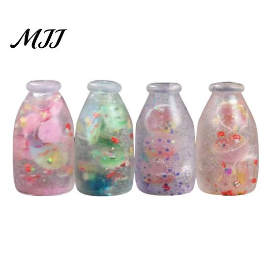 Odorless Stress Ball Milk Bottle Squeeze Ball, Slow Rising Glitter Liquid Fidget Toy for Soft Tactile Adults Kids, Cute Decompression Anxiety Relief,