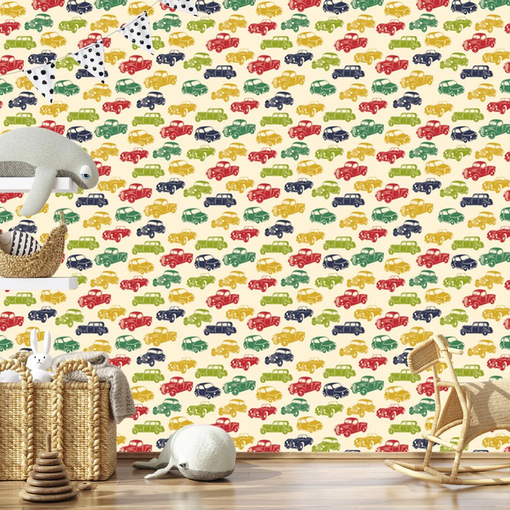 Wallpaper Colorful cars in retro style for living room and bedroom 50x1000