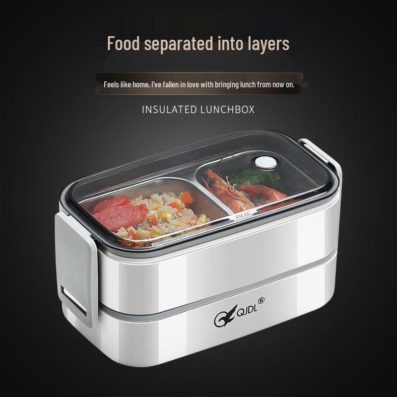 304 Stainless Steel Insulated Double-Layer Lunch Box for Microwave, with Compartments - Ideal for Students and Office Workers.
