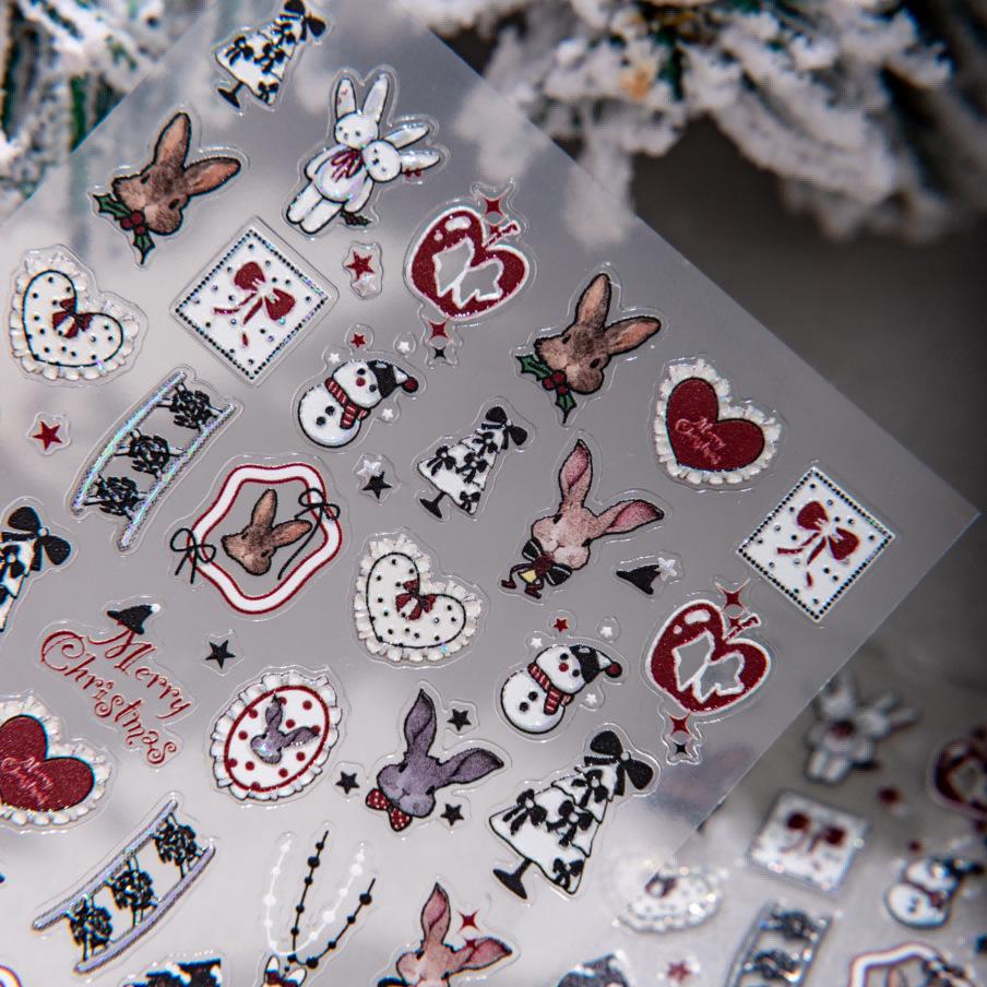 Cyansea Seasonal Nail Art Stickers for Autumn/Winter: Rabbit, Snowman & Christmas Tree Designs