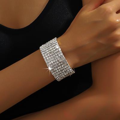 Classic Fashion Multilayer Rhinestone Crystal Bracelets for Women Light Luxury Simple Gold Silver Color Elastic Bracelet Jewelry