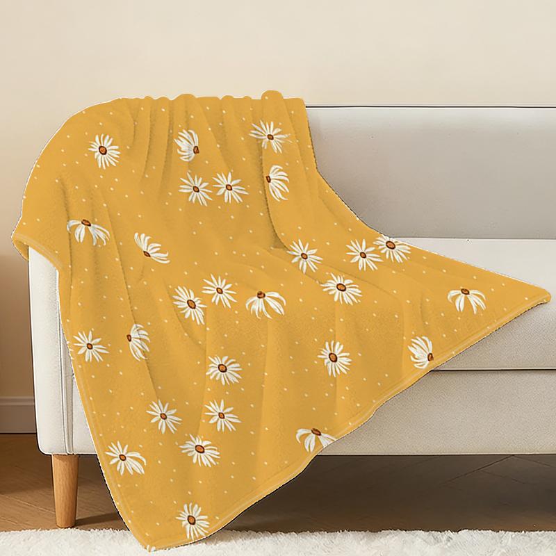 Flannel Daisy Print Throw Blanket Soft, Machine Washable, Lightweight for Home, Office Napping, Warm for Christmas & Halloween