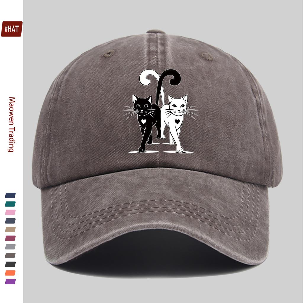 Pc Cartoon Cute Black and White Cat Pattern Printed Baseball Cap with Adorable Pet Cat and Heart Print Design Sun Hat Home Cas