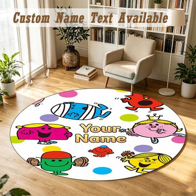 Round Rug Custom NameMr. Men & Little Miss Pattern Non Slip Carpet Home Floor Decor