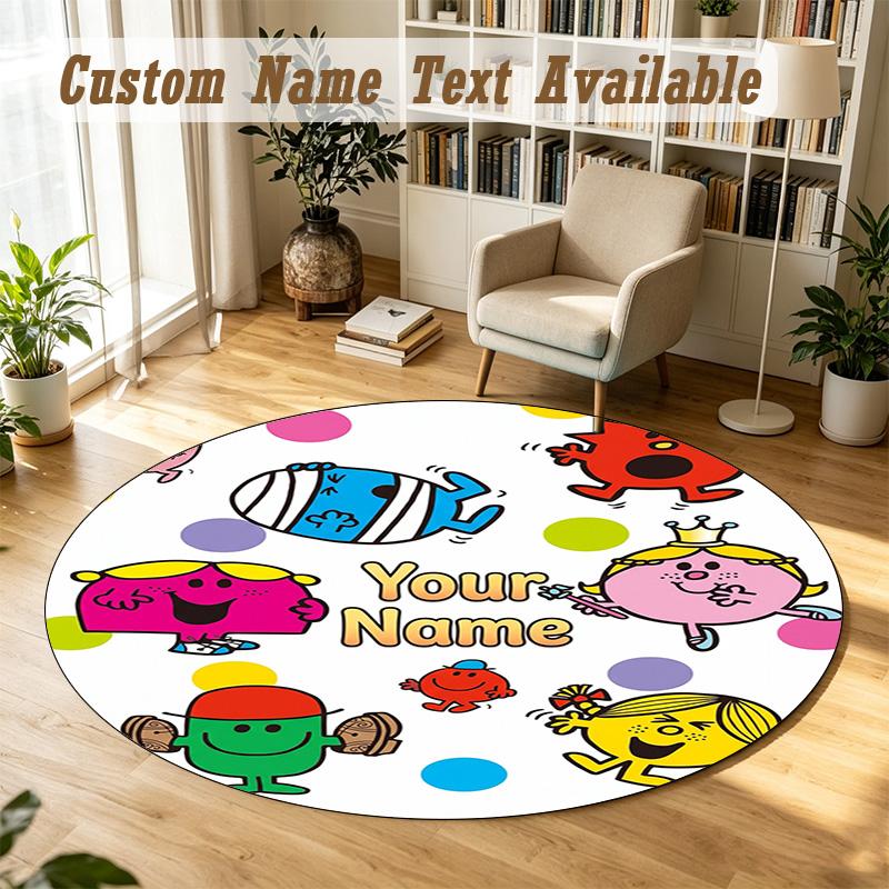 Round Rug Custom NameMr. Men & Little Miss Pattern Non Slip Carpet Home Floor Decor