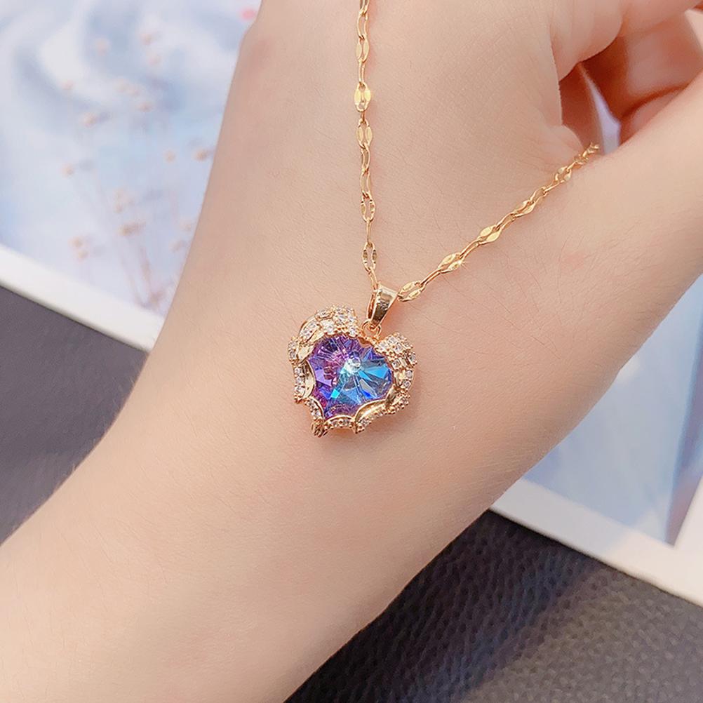 Blue Romantic Zircon Pendant Necklaces Adjustable Heart of the Ocean Necklace for Mother s Day Anniversary