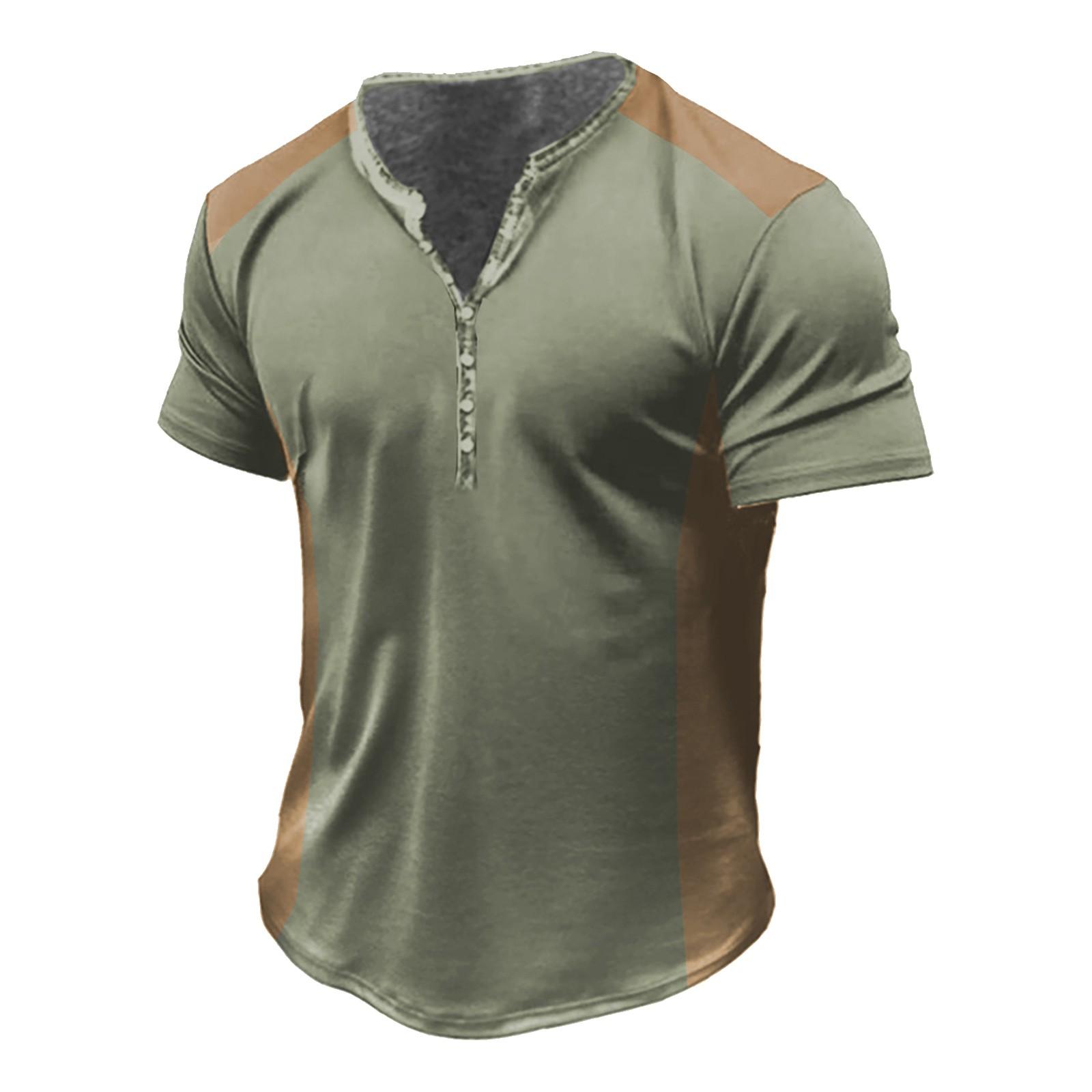 

Мужская футболка с принтом на открытом воздухе, свободный топ с короткими рукавами на пуговицах в стиле ретро XL зелёный