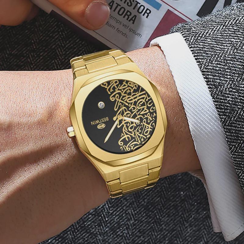 Herren Golduhren Top Marke Luxus Edelstahl Uhrenarmband Hohe Qualität Herrenuhr Kreatives Design Datum Armbanduhr