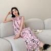 Summer Women's Sleeveless Loose Floral Nightgowns Can Be Worn Outside, Ice Silk Long Skirts, Loungewear Pajamas Ins Wind Wear