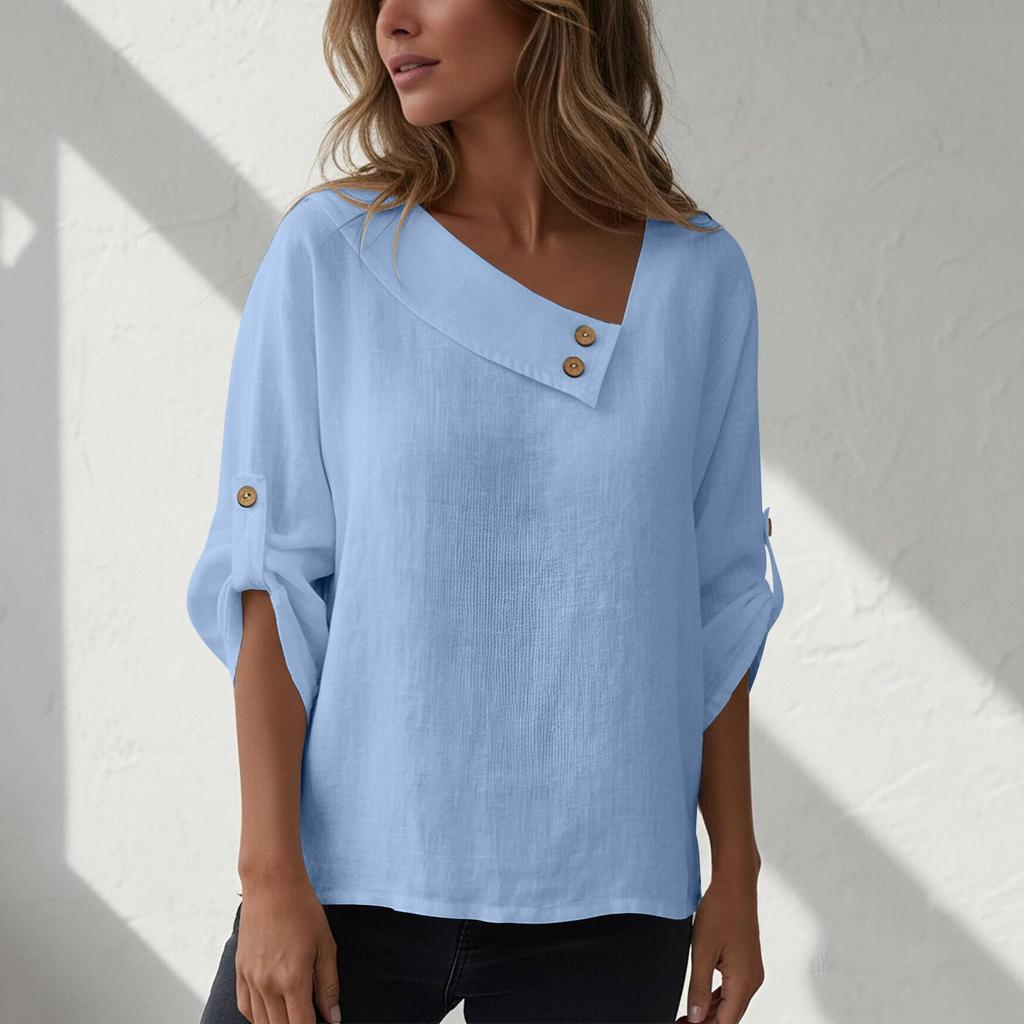 Women's Fashion Casual 3/4 Sleeve Button-Up T-Shirt Pullover Top