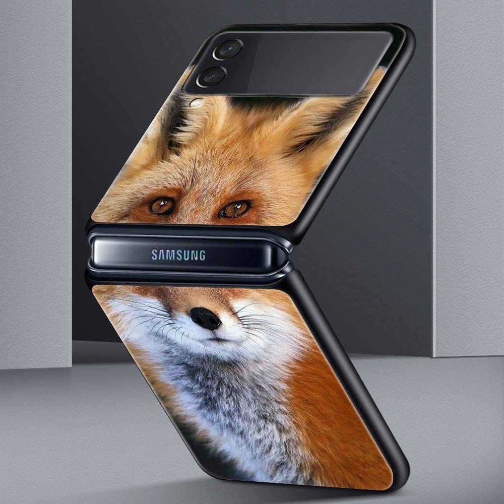 Cute Red Fox dárkové pouzdro na luxusní telefon Samsung GalaxyZ Flip 4 5 Fold Black Hard PC Shell pro Samsung Z Flip 3 Cover Couqe