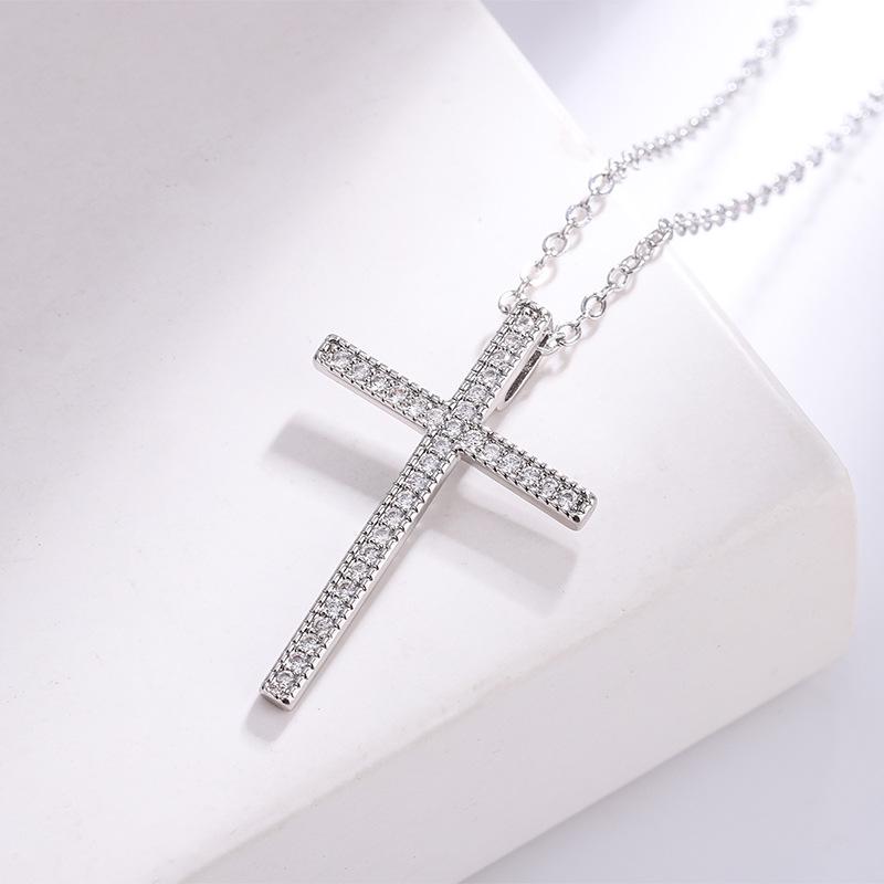 White Gold Plated Cross Pendant Necklace - Tarnish Resistant, Micro-Set Jewelry, Christmas Gift