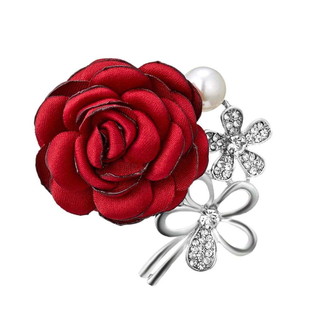 Luxury Elegant Cloth Art Fabric Flower Brooches For Women Men Temperament Rhinestone Imitation Pearl Floral Pins Wedding Jewelry