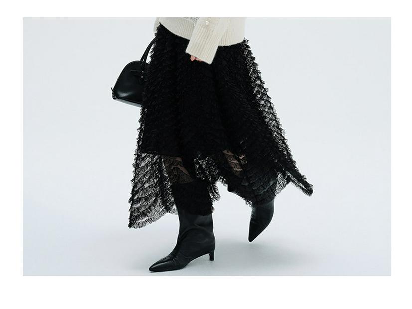 Elegant Women's French Mesh Layered Lace Skirt - New Spring Arrival, Mid-length with Wide Hem and Slimming Fluffy Design