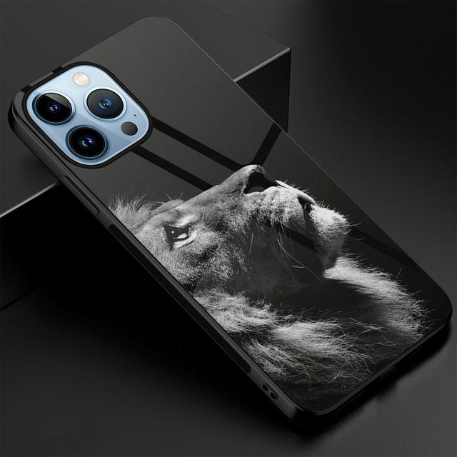 Löwe-Telefonhülle aus gehärtetem Glas für iPhone 14 13 11 12 Pro Max Mini Xs Xr