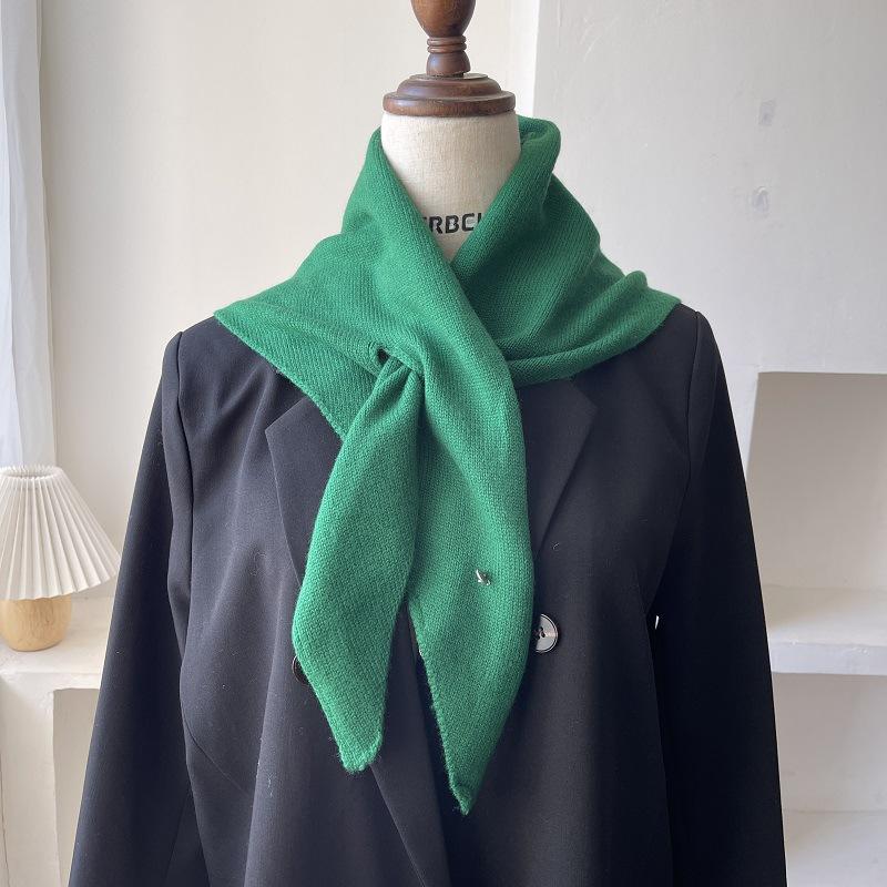Korean Versatile Knitted Triangular Scarf Women Autumn Winter Wool Blend Solid Simple Small Shawl Female Stylish Woolen Wrap