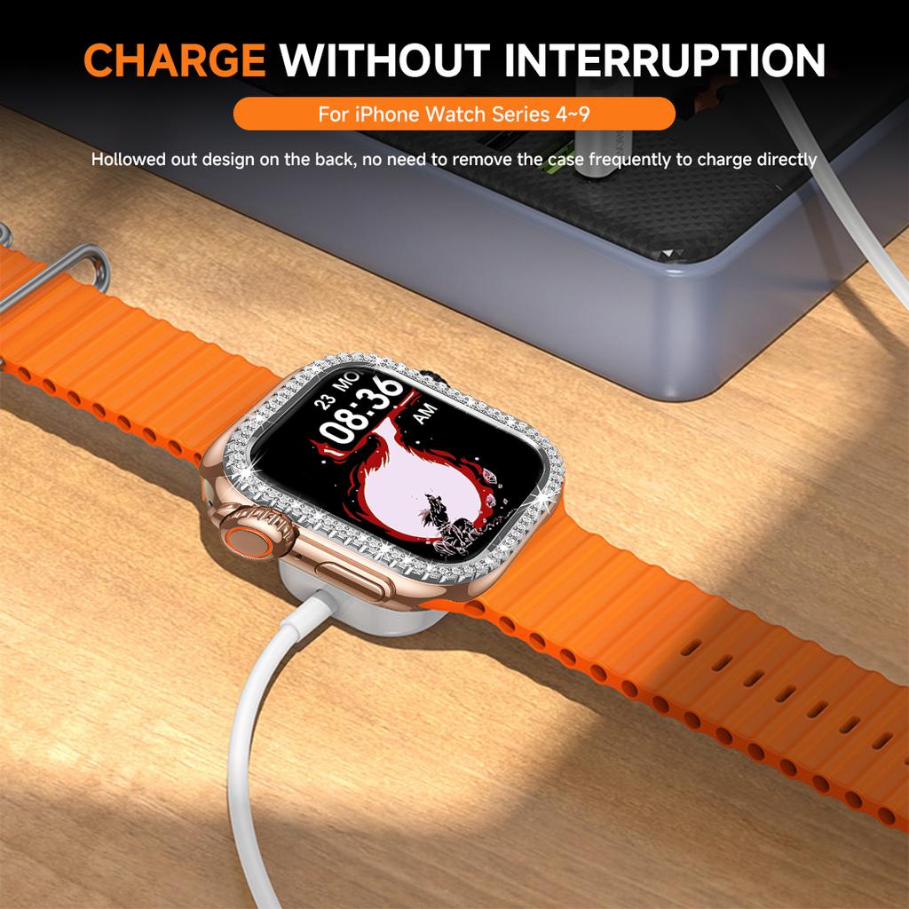 Lesklý Glamour Diamantový Dutý Ochranný Nárazuvzdorný Kryt iWatch Watchase Pro Apple Watch Kovový 44mm 45mm Bling Kryt pro iwatch SE/9/8/7/6/5