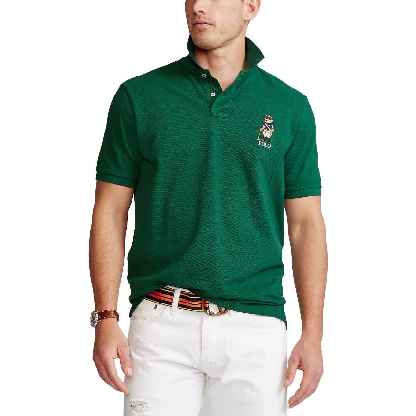 Polo Ralph Lauren SS23 Pánské polo tričko s krátkým rukávem s vyšívaným logem medvěda a písmen Zelené MNPOKNI1N820602-300