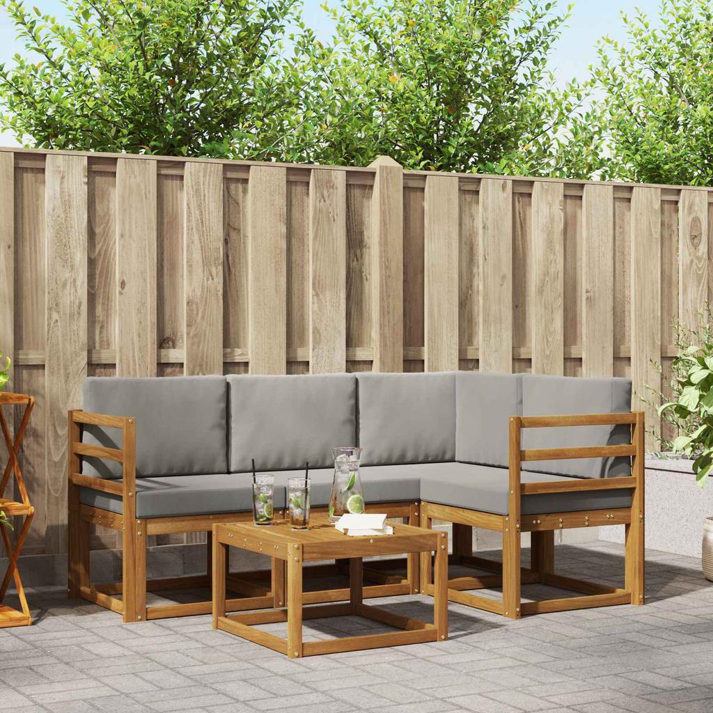 Outdoor Sofa Set with Cushions 5 Pcs Natural and Light Grey