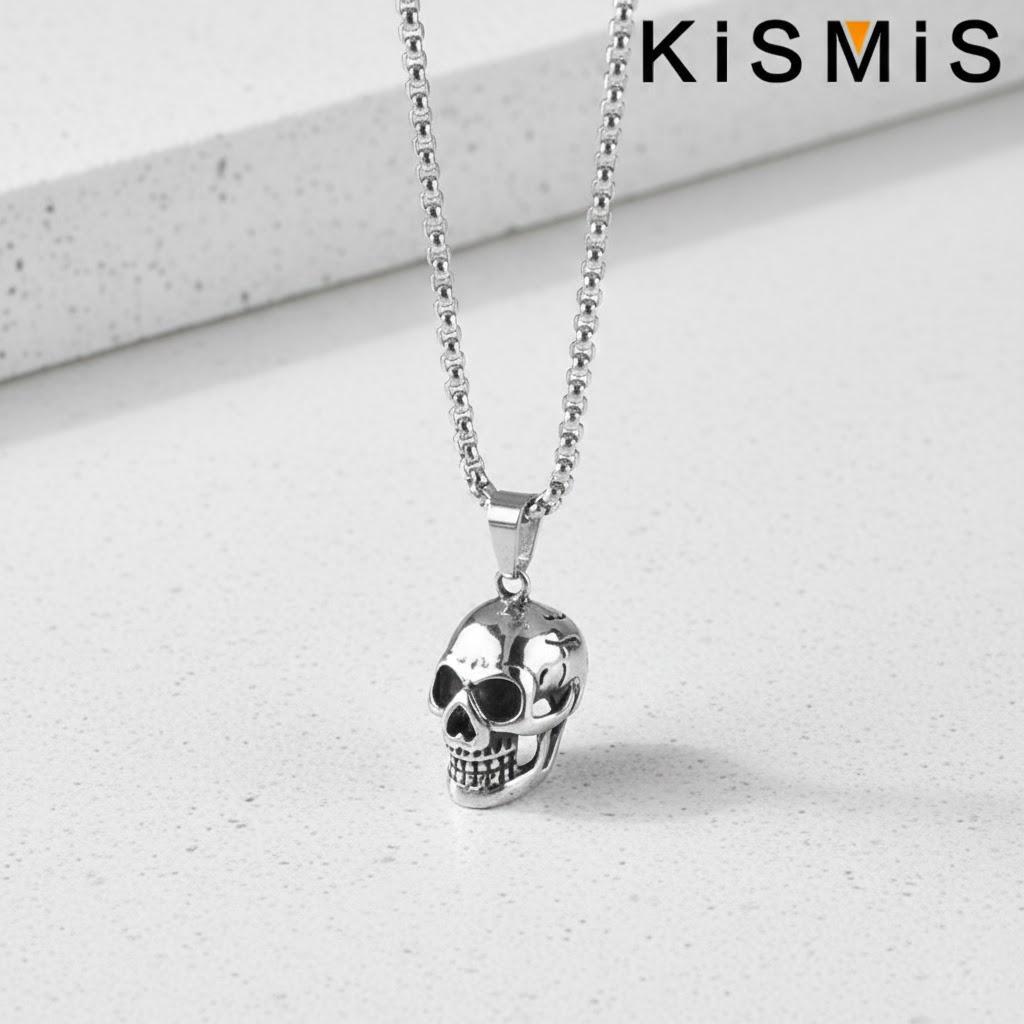 Personality Retro Punk Rock Goth Trendy Male Skull Necklace Halloween Gift Popular Jewelry серебряный