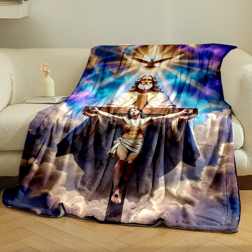 Christian Art Jesus On Cross with Holy LightFlannel Blanket for Bedroom, Living Room, Sofa, and Nap