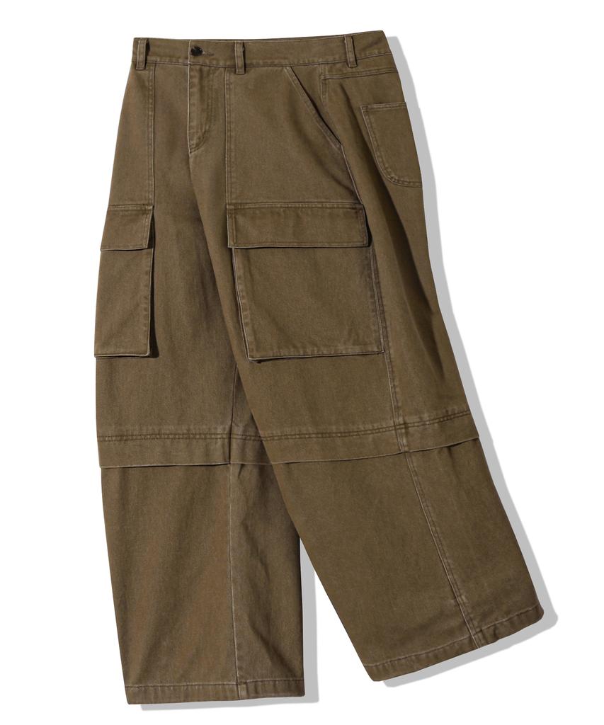 TRILLION Stone Washed Cargo Pocket Cotton Pants_Brown