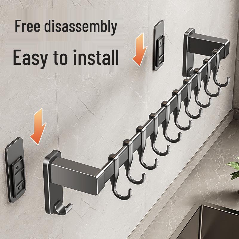 Gun Gray Kitchen Rail Hook Punch-Free Multi-Functional Organizer: Spoon, Spatula, Knife Holder with Hanging Hooks