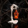 Battery Operated Flickering Light Skeleton Arm Lantern, 3D Printed Halloween Hand Holding Up Lantern Portable Table Centerpiece with LED Candle