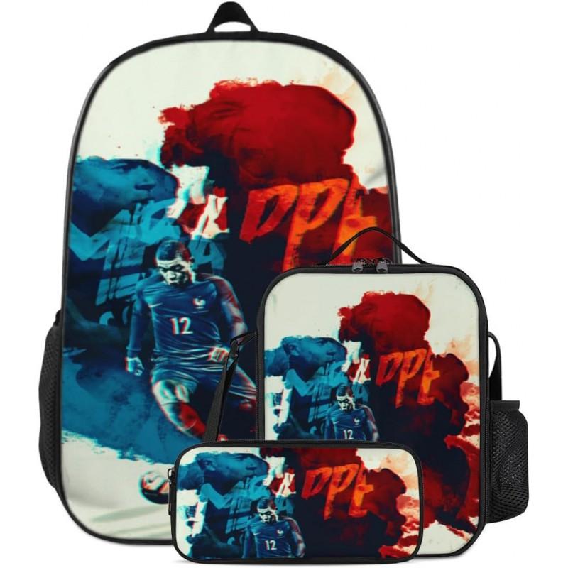 Conjunto de Mochila Escolar Infantil Estampada Cristiano Ronaldo Meninos Meninas 3 Peças Mochila de Tecido Oxford Com Lancheira Estojo