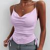 Popular European And American Summer Printing Sling Solid Color Dark V-Neck Sling Tight Drawstring Casual Small Vest