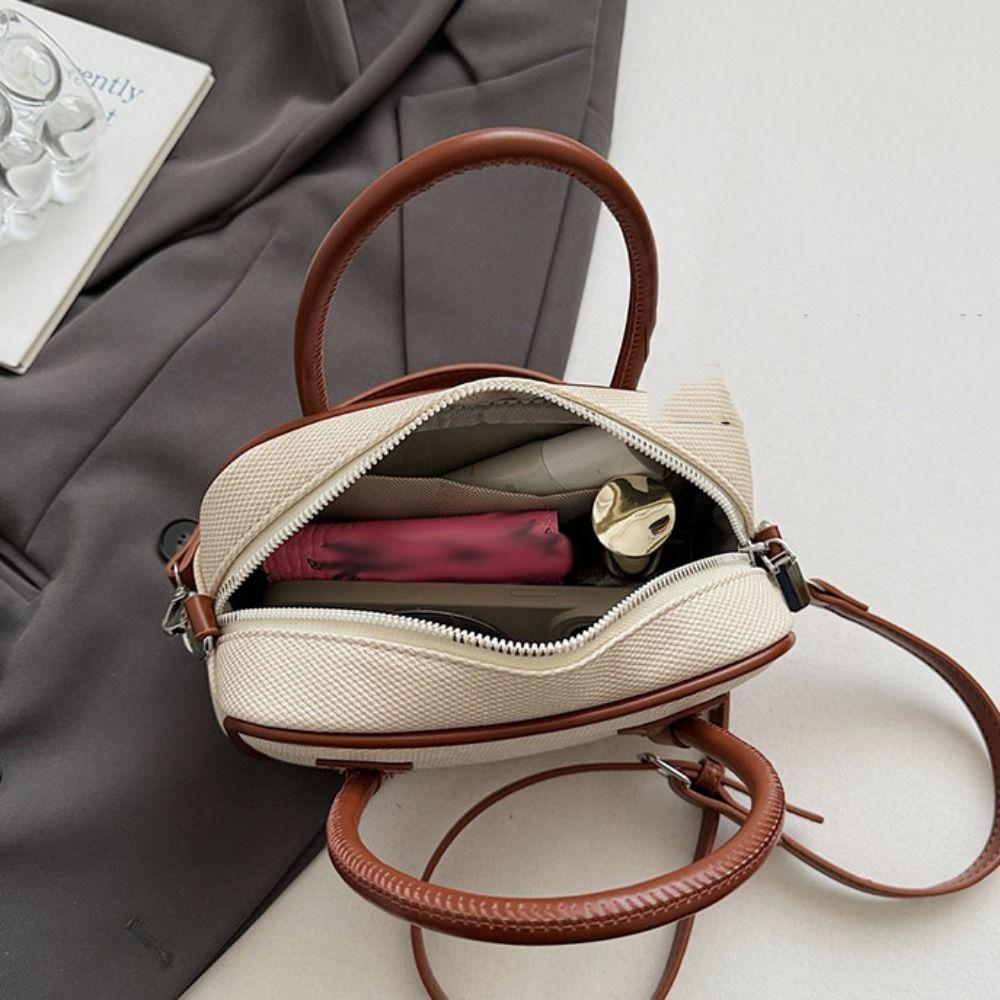 High Quality Leather Boston Tote Bag Handbag Contrast Color Crossbody Bag PU Bowling Bag  Girls