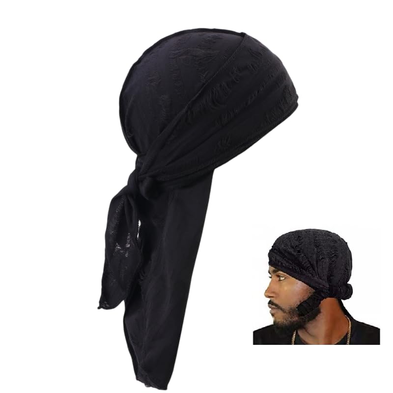 

BERUKO Retro Damaged Cotton Do-rag Hip Hop Bandana Dance Dancer Dance Turban Pirate Dancer Durag Bandana Cap black чёрный