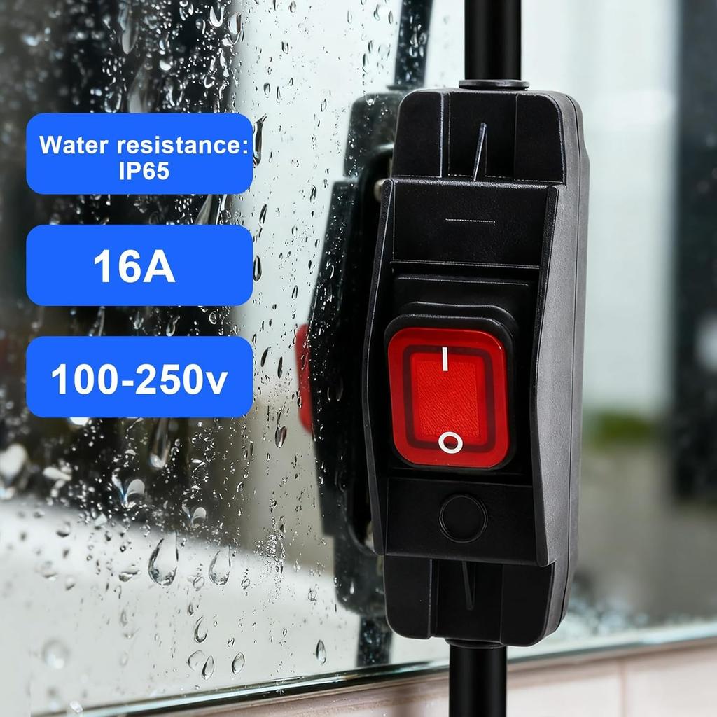 Waterproof Rocker Switch IP66 230V 16A 250V 2-Pole 230V 2-Pole with Red LED Surface Mounted Switch for Outdoor Power Cable and Large Current
