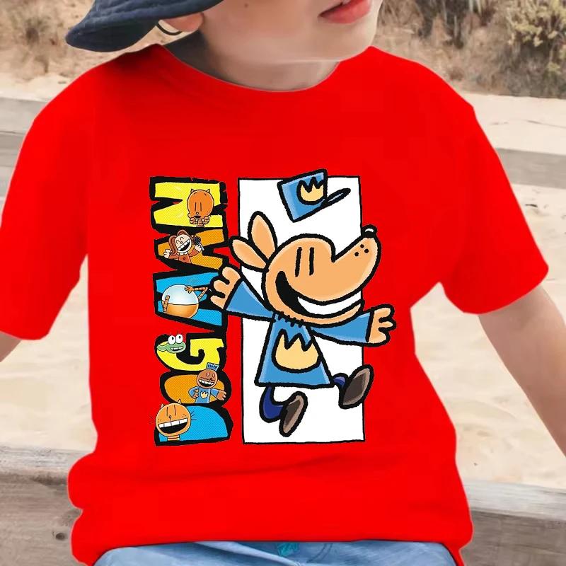 Fashion Dog Man Cartoon Summer Tees for Girls Boys Cute Comfortable Children Clothing Popular Leisure Style Kids O-Neck Tshirt