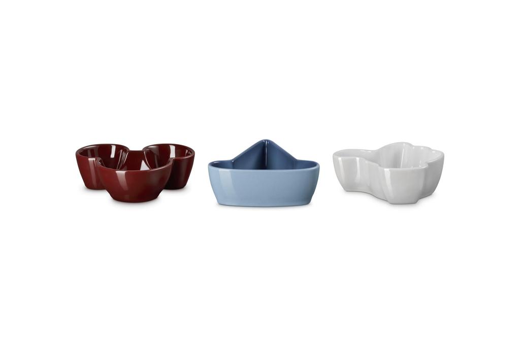 LE CREUSET Fantasia Mini Dish In White and and Oven Safe Japanese (3-Pack) Lustre, Chambray, Garnet, Microwave, Dishwasher, [Official Product]