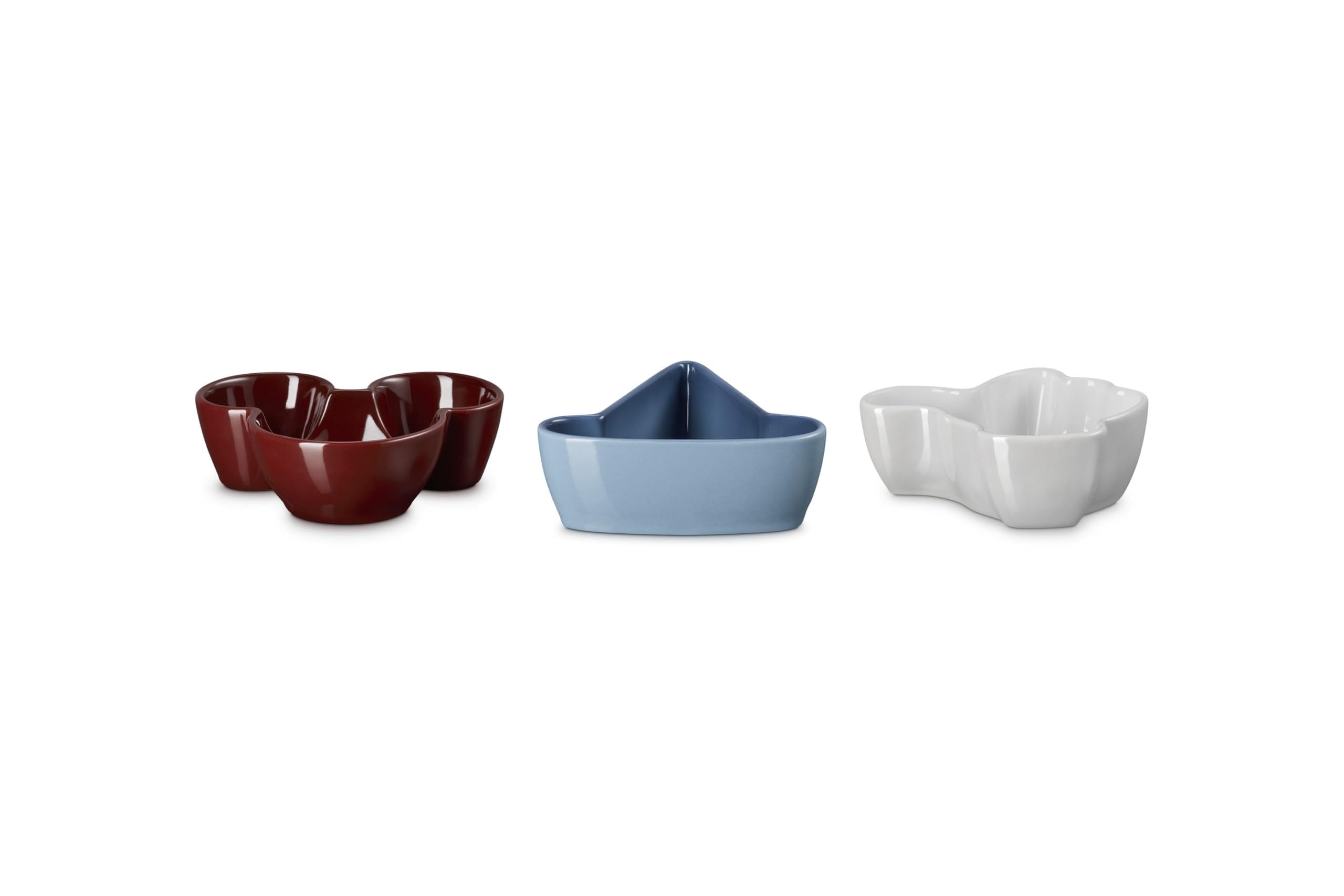 

Le Creuset Fantasia Mini Dish (3-Pack) in White Lustre, Chambray, and Garnet, Microwave, Dishwasher, and Oven Safe [Official Japanese Product]