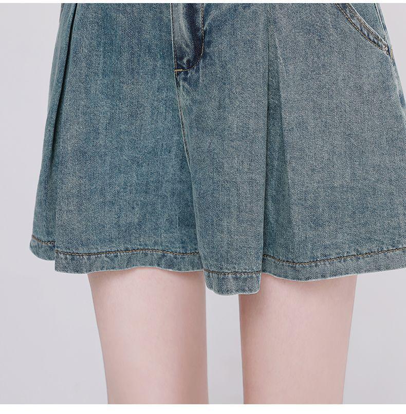 Trendy High-Waisted Pleated Denim Shorts for Women - Casual, Versatile A-Line Jeans for Spring/Summer