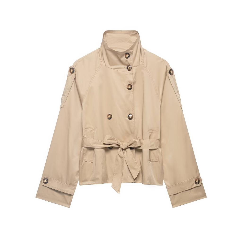 Europäischer und amerikanischer Stil, neue Damenbekleidung, modisch, vielseitig, doppelreihiger Schnür-Langarm-Trenchcoat für Damen