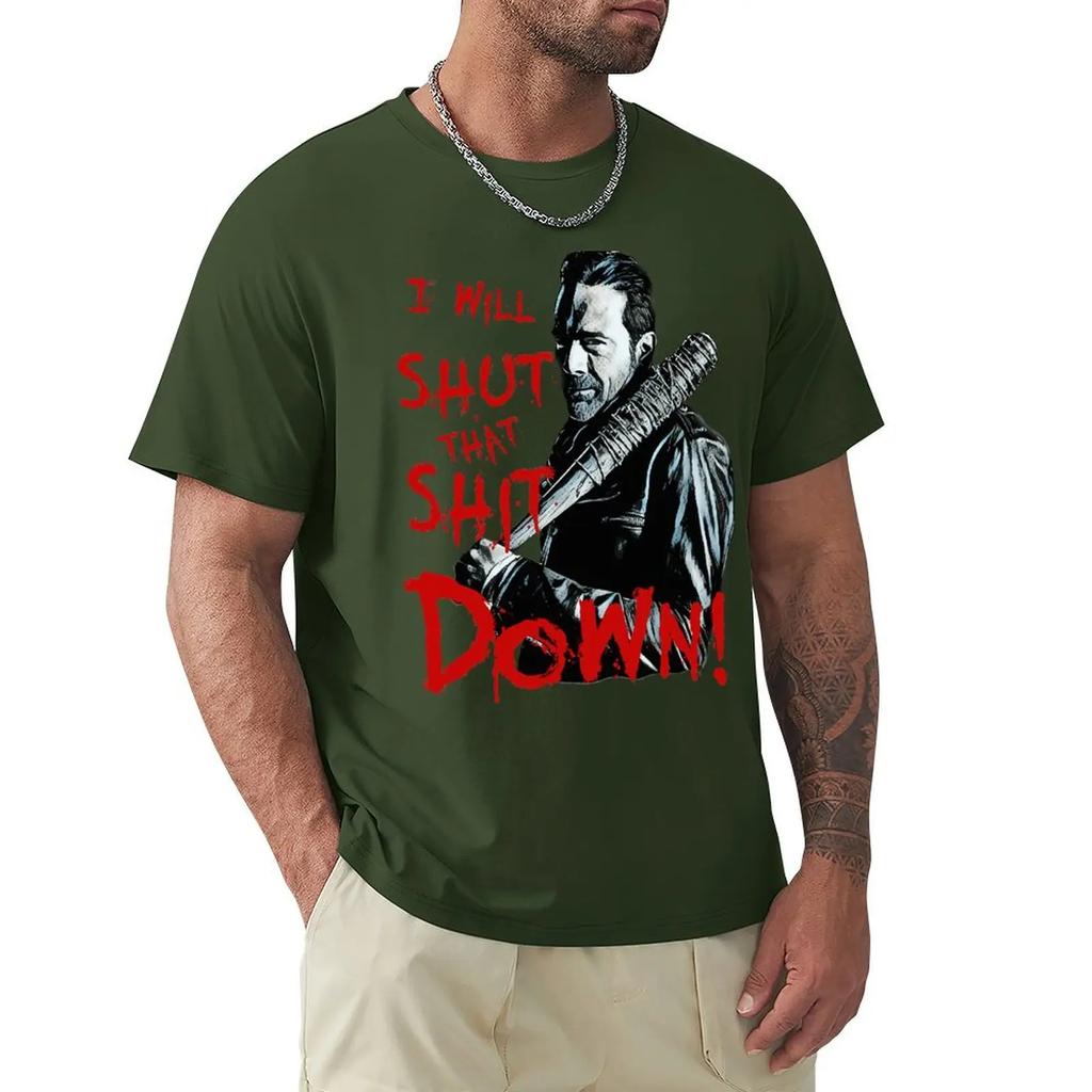 Leisure Negan The Walking Dead T-Shirts Men Round Neck 100% Cotton T Shirts Zombie Horror Short Sleeve Tee Shirt Gift Clothes