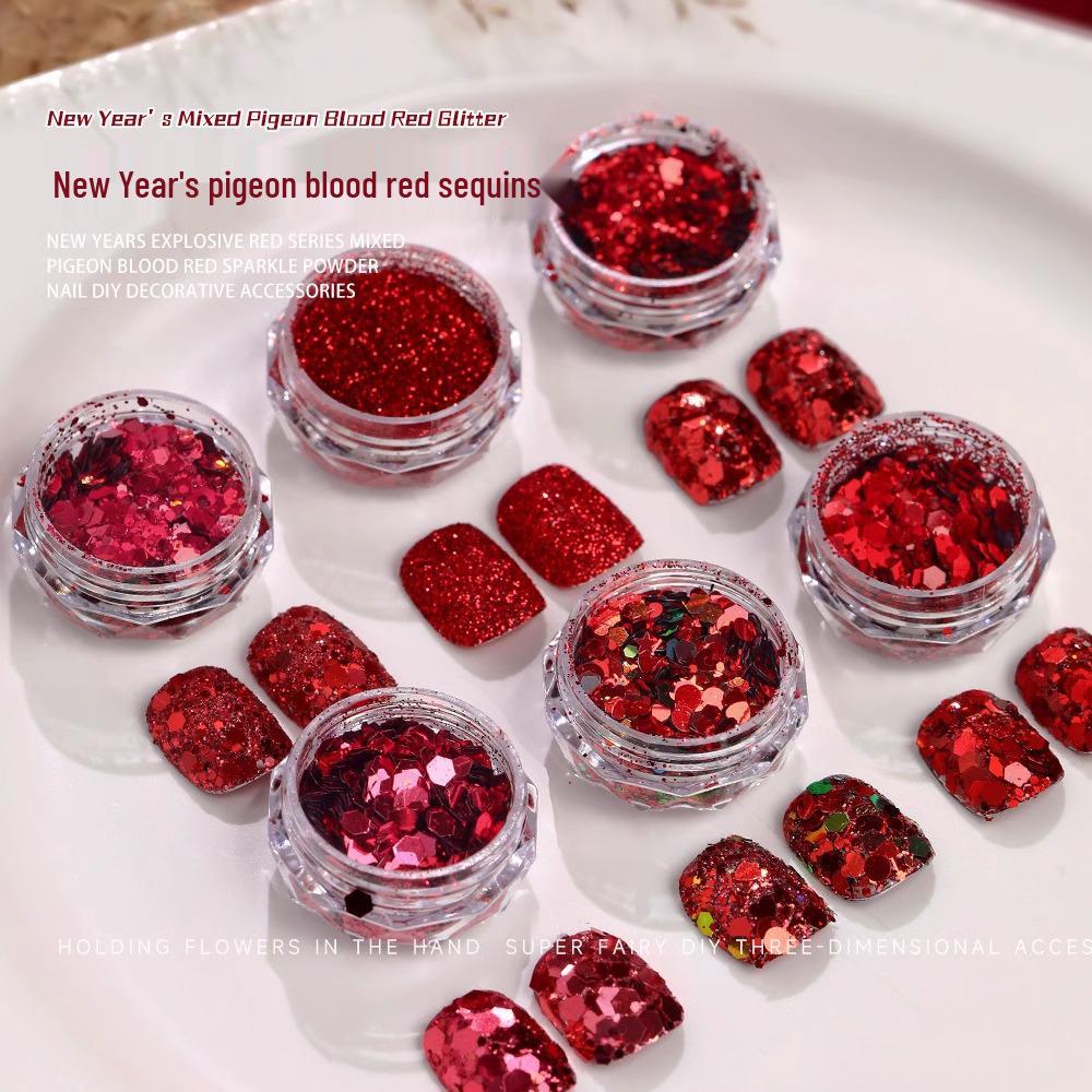 

Ankara Pigeon Blood Red Glitter Nail Art Sequins - Super Flash Crushed Diamond Design