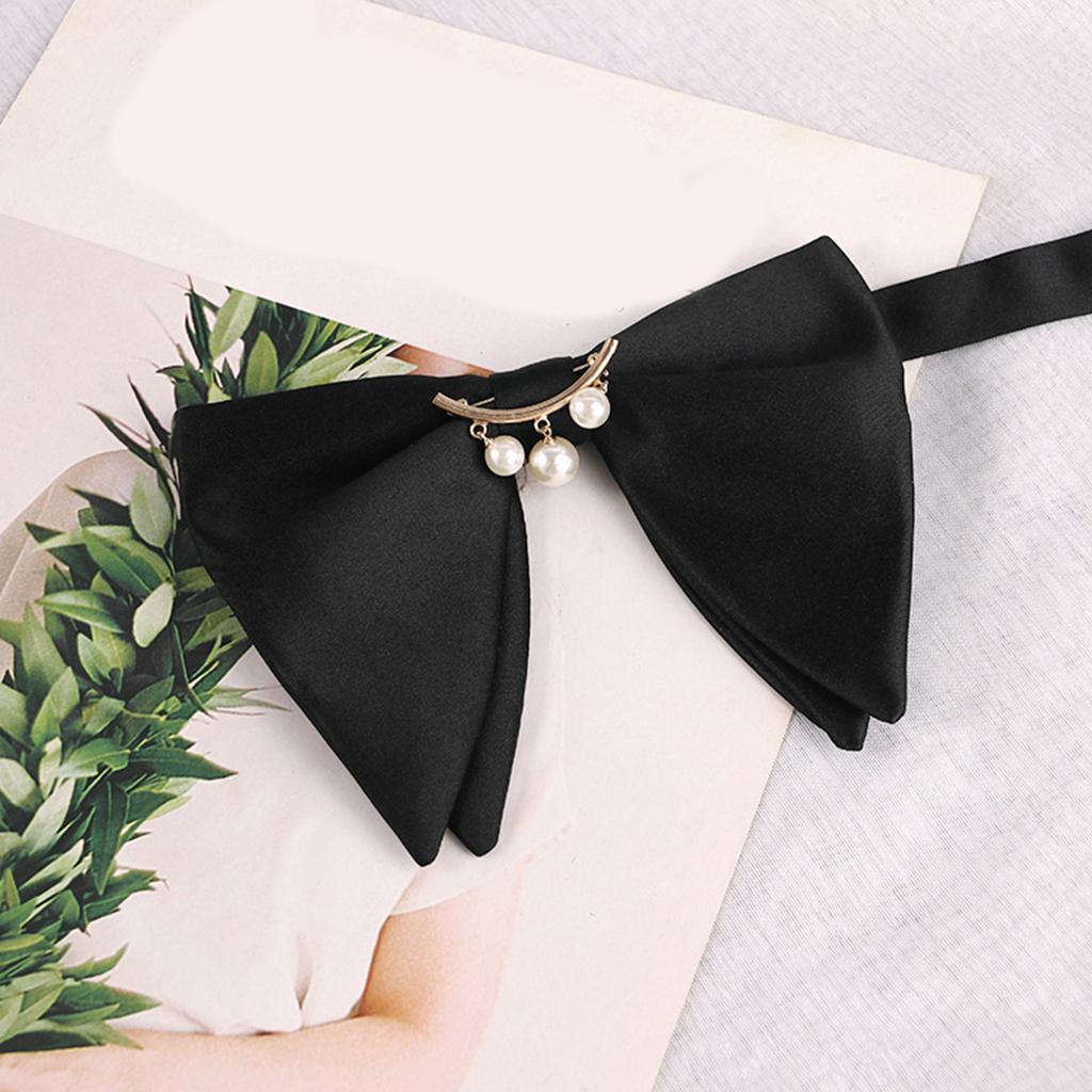 Herren Elegante Schwarze Übergröße Fliege mit Perlenkette Verstellbare Vorgebundene Hornfliege Smoking Krawatte für Hochzeitsfeier