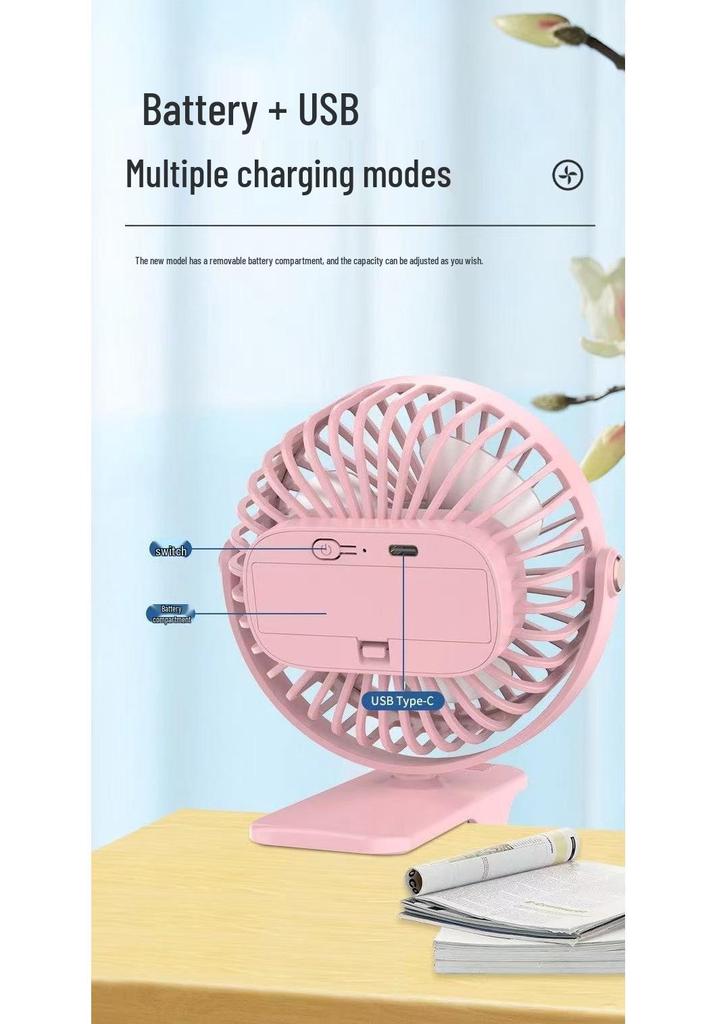 Portable Rechargeable Silent Clip Fan for Bedside, Stroller, or Desk - High Wind Power