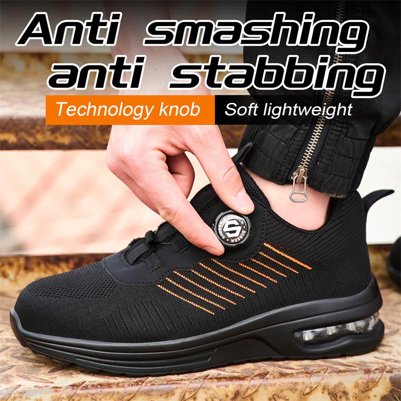 Mode Drehbarer Knopf Neue Sicherheitsarbeitsschuhe Herren Anti-Smash Anti-Puncture Unzerstörliche Sicherheits-Schutzstiefel für Herren