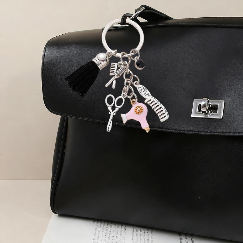 Cute Comb Scissors Hair Dryer Car Key Chain Barber Hairdressers Hair Stylist Keychain Pendant For Backpack Purse