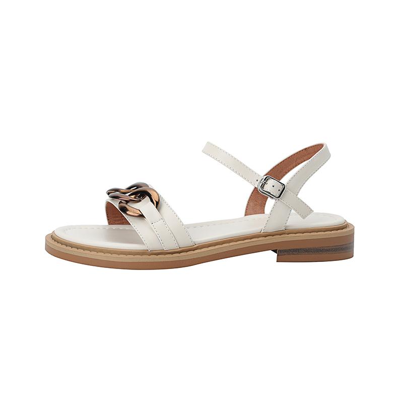 

Fashion 2025 New Full Leather Women Sandals Casual Buckle Strap Summer Shoes Women Low Heel Women Shoes Sandal Platform Spot Goods flats 34 грязно-белый