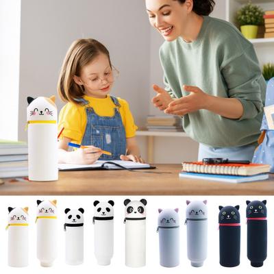 Telescoping Silicone Pencil Case Cartoon Animal Standing Pen Holder Pop Up Stationery